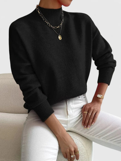 Comfortable Ribbed Knit Sweater for Women with Mock Neck Long Sleeve Relaxed Oversized Style