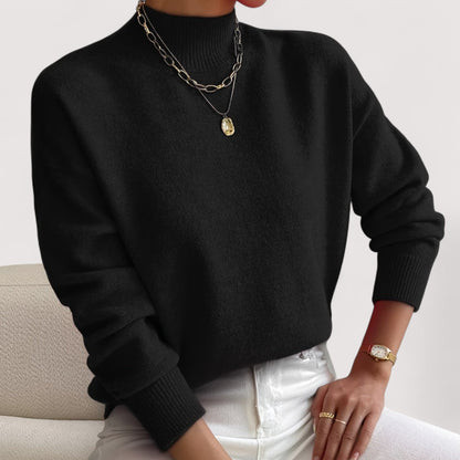Comfortable Ribbed Knit Sweater for Women with Mock Neck Long Sleeve Relaxed Oversized Style