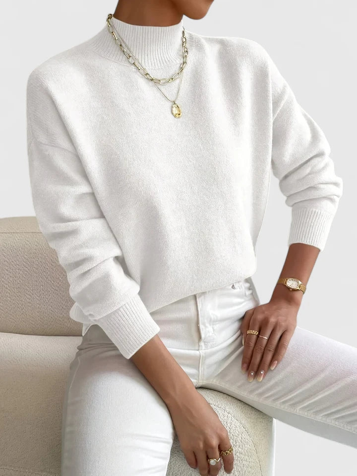 Comfortable Ribbed Knit Sweater for Women with Mock Neck Long Sleeve Relaxed Oversized Style