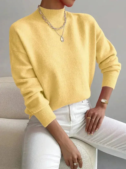 Comfortable Knit Sweater for Women with Mock Neck Long Sleeve Oversized Relaxed Style