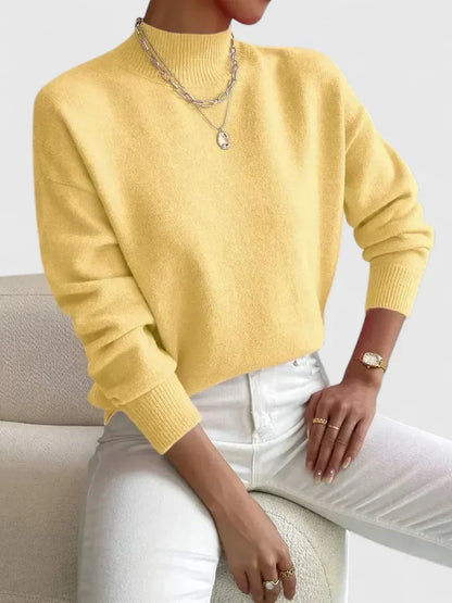 Comfortable Ribbed Knit Sweater for Women with Mock Neck Long Sleeve Relaxed Oversized Style
