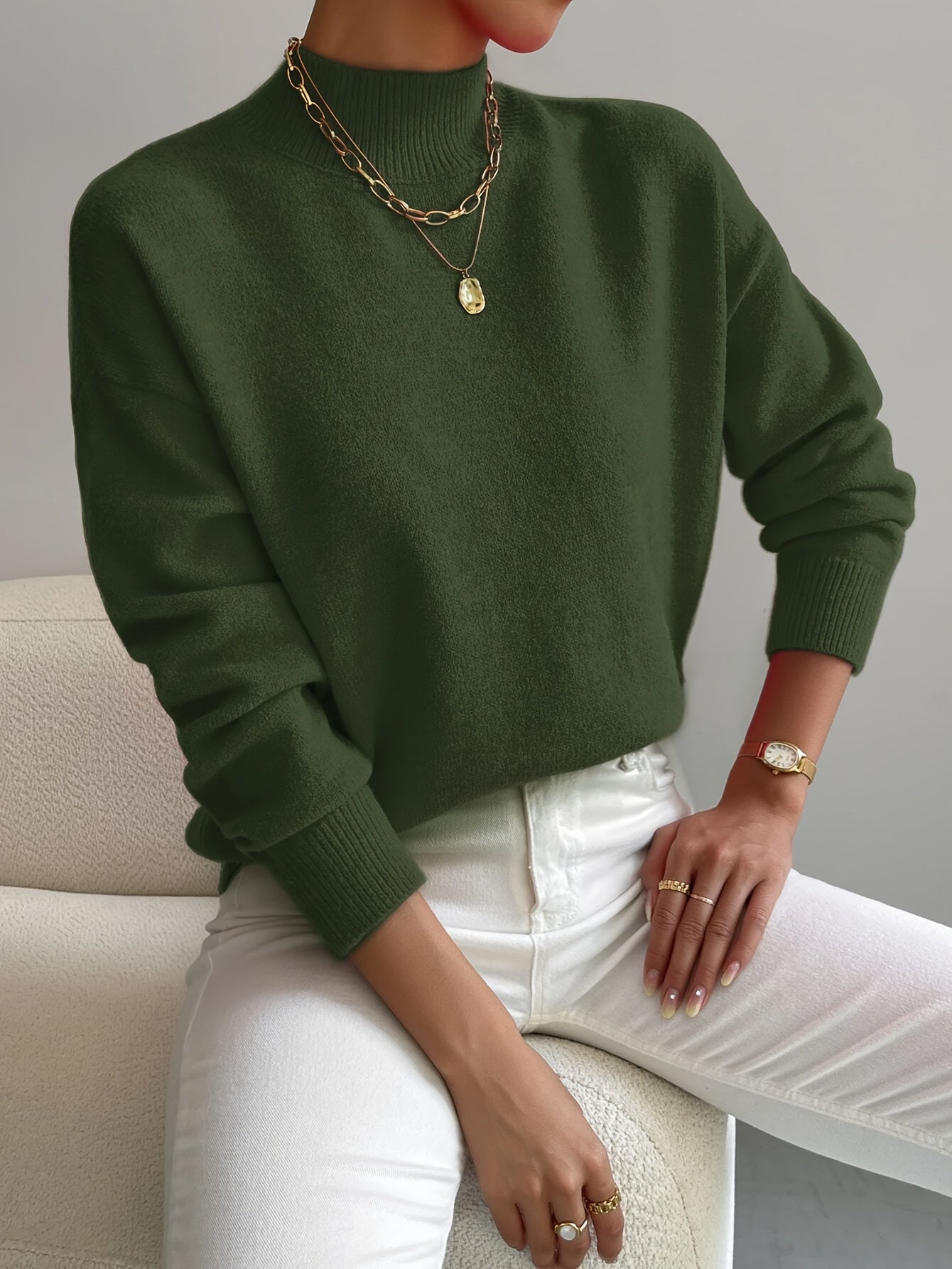 Comfortable Knit Sweater for Women with Mock Neck Long Sleeve Oversized Relaxed Style