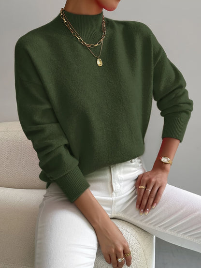 Comfortable Knit Sweater for Women with Mock Neck Long Sleeve Oversized Relaxed Style