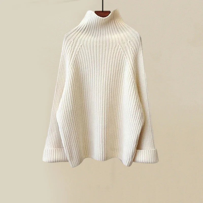 Elegant White Three Piece Set for Women with Turtleneck Sweater Sherpa Vest Wide Leg Pant Knit Style