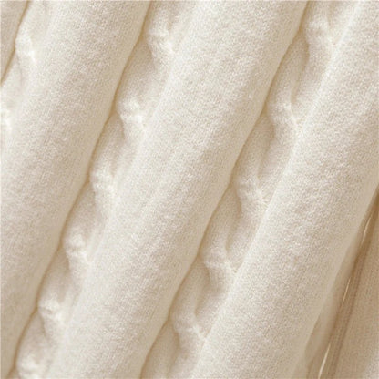 Elegant White Three Piece Set for Women with Turtleneck Sweater Sherpa Vest Wide Leg Pant Knit Style