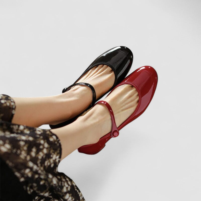 Elegant Patent Leather Mary Jane Pumps for Women with Round Toe Ankle Strap Block Heel Style