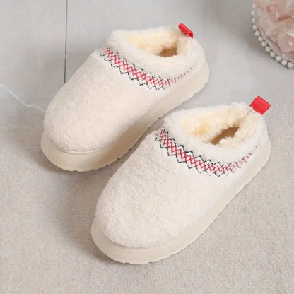 Comfortable Platform Slippers for Women with Teddy Fleece Upper Contrast Trim Slip On House Shoes
