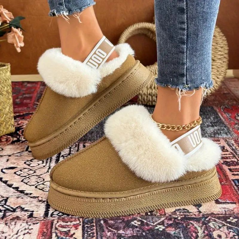 Comfortable Platform Slippers for Women with Faux Fur Trim Cushioned Slip On House Shoes