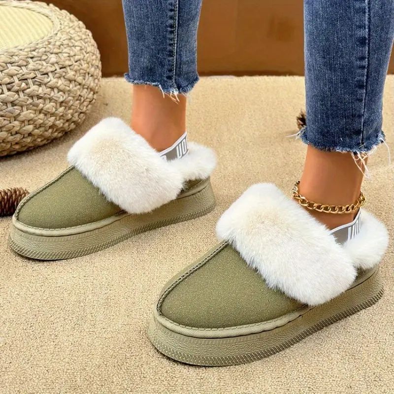 Comfortable Platform Slippers for Women with Faux Fur Trim Cushioned Slip On House Shoes