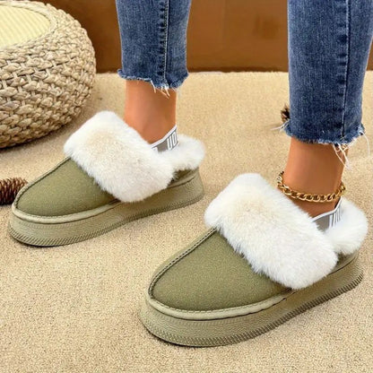 Comfortable Platform Slippers for Women with Faux Fur Trim Cushioned Slip On House Shoes