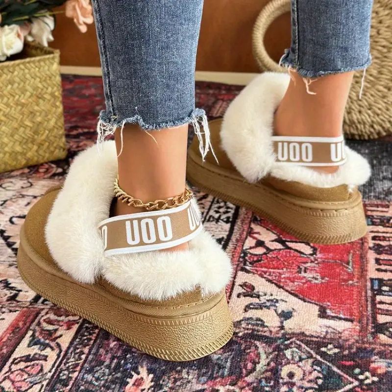 Comfortable Platform Slippers for Women with Faux Fur Trim Cushioned Slip On House Shoes