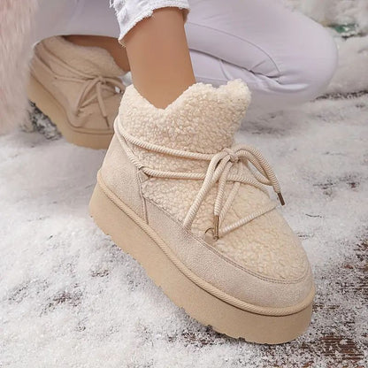 Comfortable Winter Shoes for Women with Faux Fur Lining Lace Up Platform Ankle Boot Style