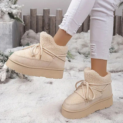 Comfortable Winter Shoes for Women with Faux Fur Lining Lace Up Platform Ankle Boot Style