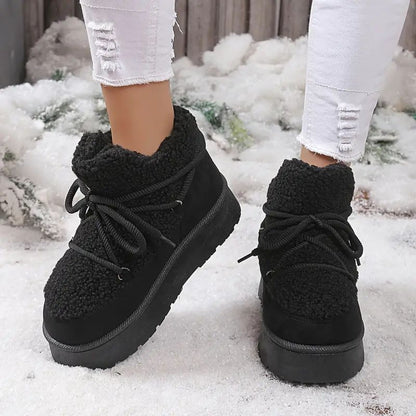 Comfortable Winter Shoes for Women with Faux Fur Lining Lace Up Platform Ankle Boot Style