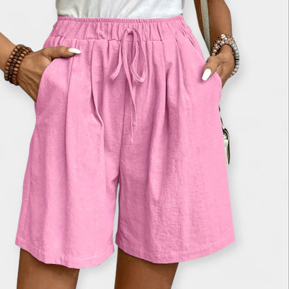 Effortless Linen Shorts for Women with High Waist Drawstring Wide Leg Relaxed Casual Style
