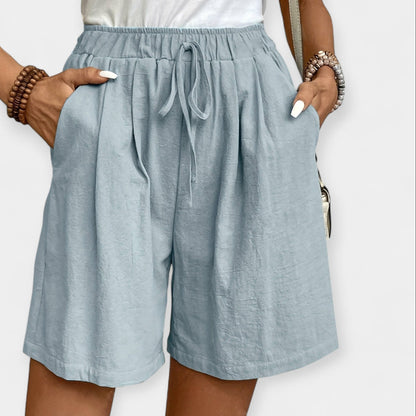 Effortless Linen Shorts for Women with High Waist Drawstring Wide Leg Relaxed Casual Style