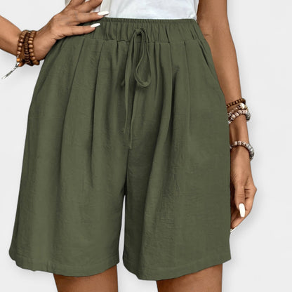 Effortless Linen Shorts for Women with High Waist Drawstring Wide Leg Relaxed Casual Style