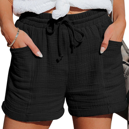 Effortless Cotton Gauze Shorts for Women with Drawstring Waist Cuffed Hem Relaxed Casual Style