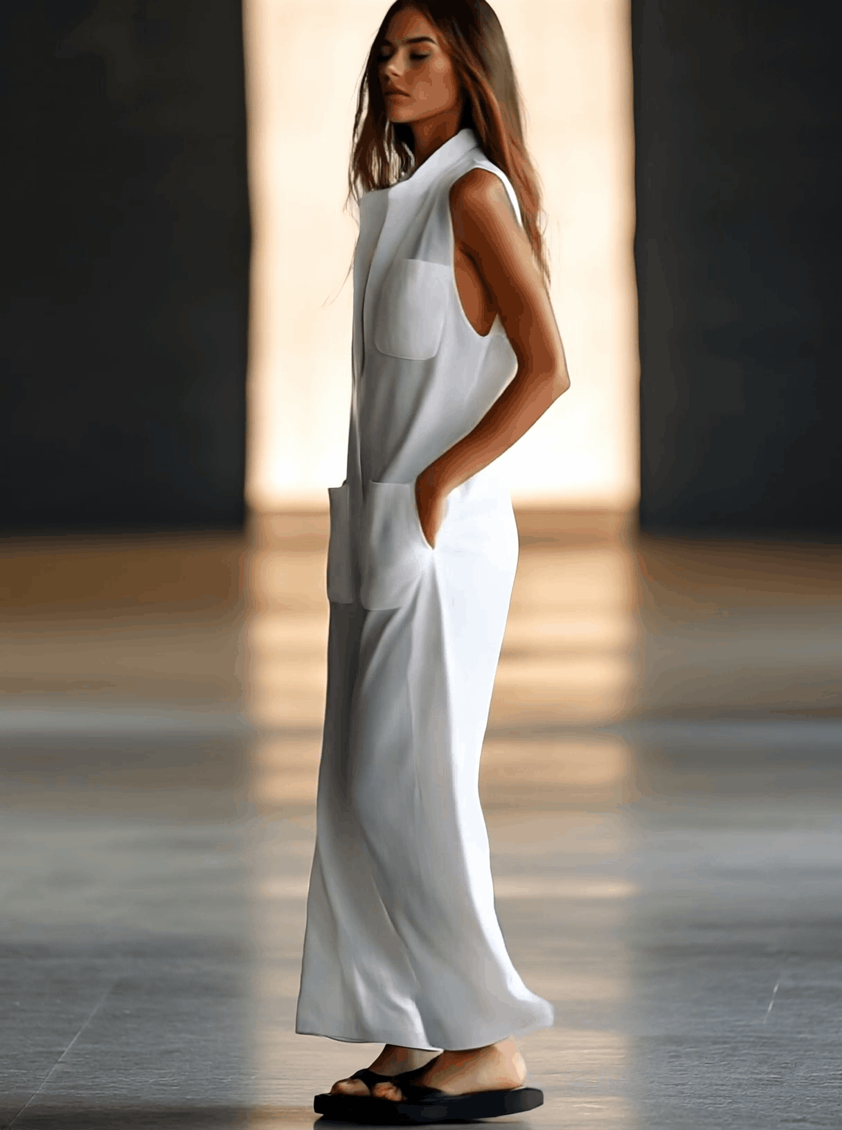 Effortless White Linen Jumpsuit for Women with Collar Sleeveless Button Front Wide Leg Relaxed Style
