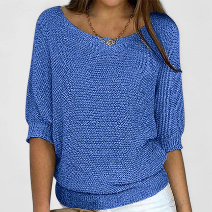 Comfortable Knit Sweater for Women with Boat Neck Batwing Sleeve Ribbed Hem Oversized Style