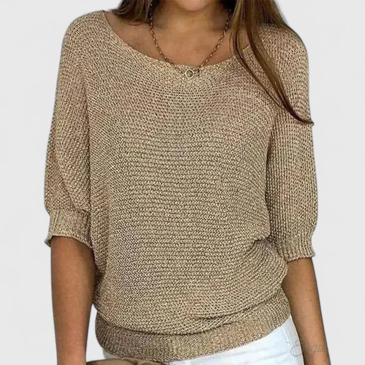 Comfortable Knit Sweater for Women with Boat Neck Batwing Sleeve Ribbed Hem Oversized Style