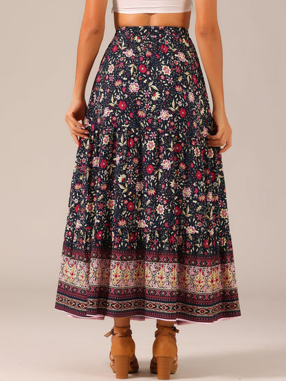 Effortless Printed Maxi Skirt for Women with High Waist Side Slit Flowing