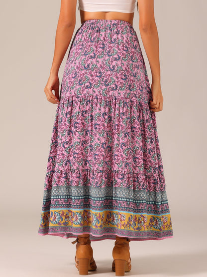 Effortless Printed Maxi Skirt for Women with High Waist Side Slit Flowing