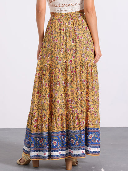 Effortless Printed Maxi Skirt for Women with High Waist Side Slit Flowing