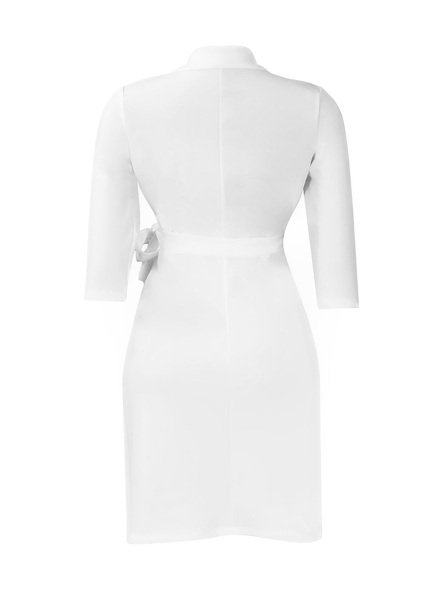 Elegant Wrap Mini Dress for Women with Collar Elbow Sleeve Pleated Tie Waist