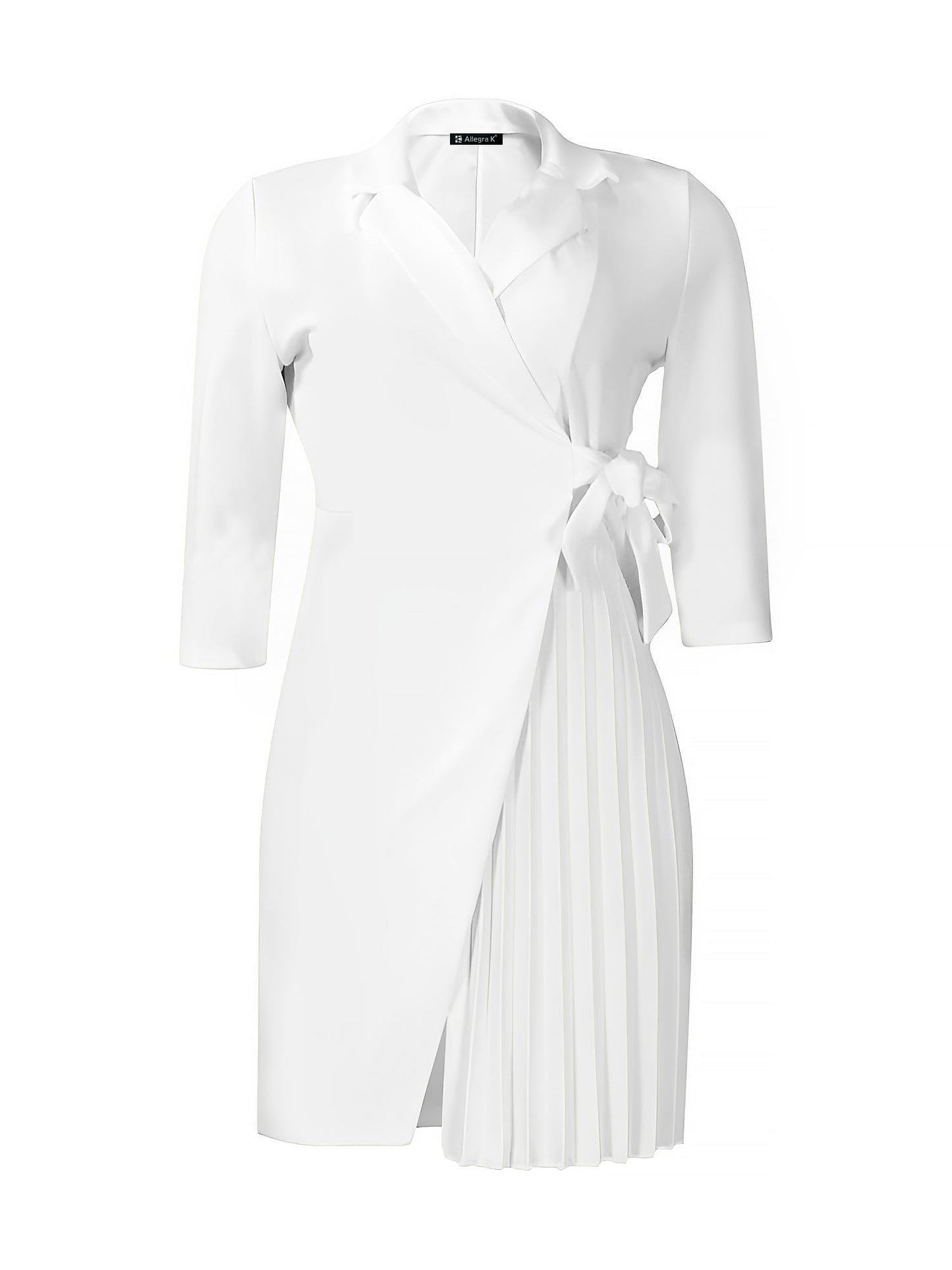 Elegant Wrap Mini Dress for Women with Collar Elbow Sleeve Pleated Tie Waist