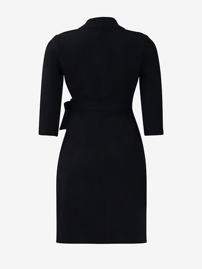 Elegant Wrap Mini Dress for Women with Collar Elbow Sleeve Pleated Tie Waist