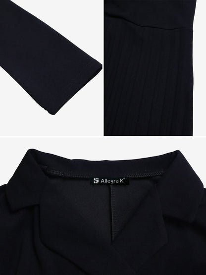 Elegant Wrap Mini Dress for Women with Collar Elbow Sleeve Pleated Tie Waist