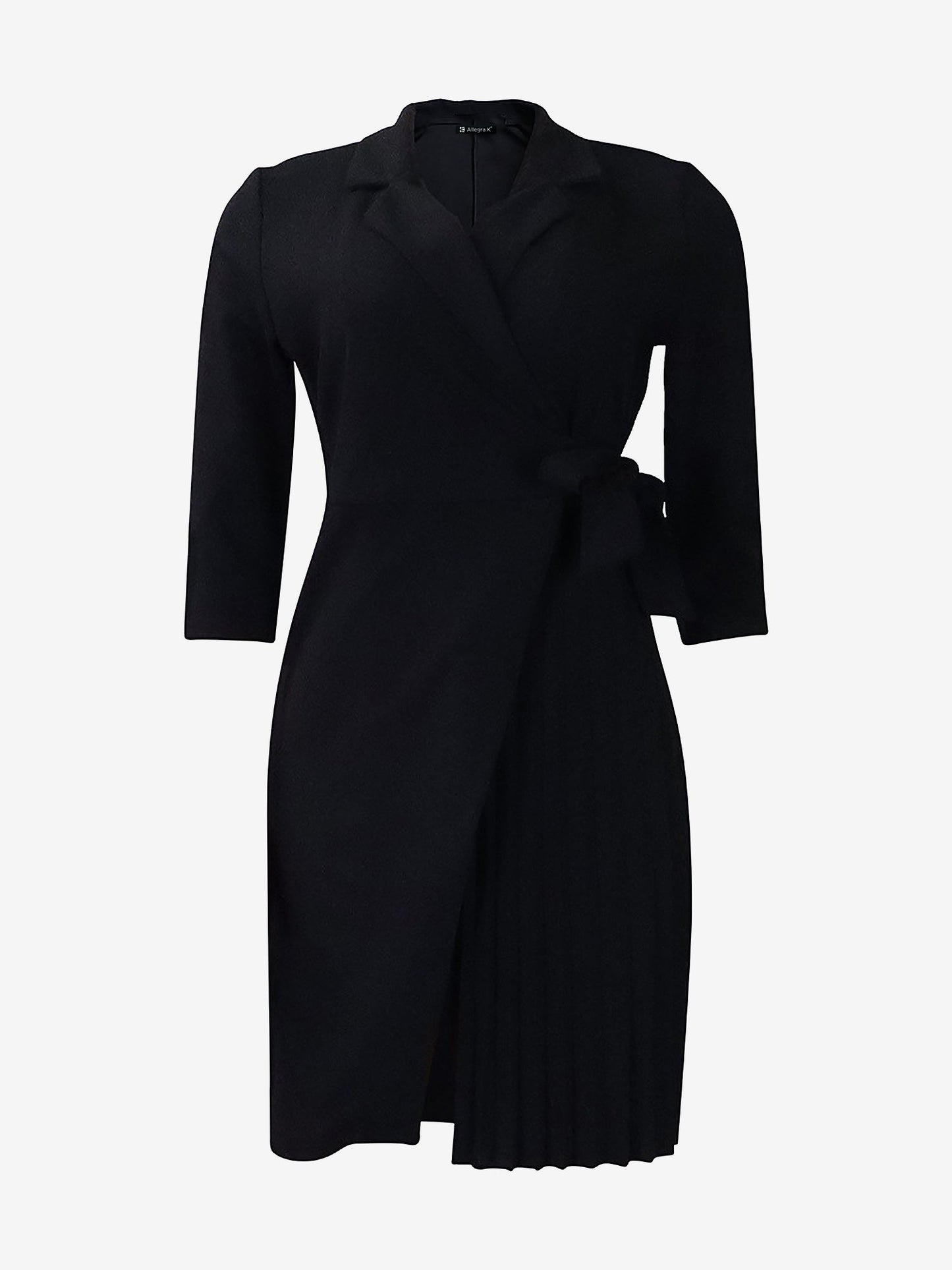 Elegant Wrap Mini Dress for Women with Collar Elbow Sleeve Pleated Tie Waist