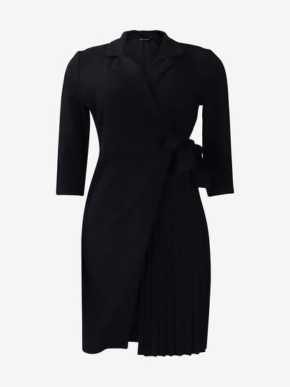 Elegant Wrap Mini Dress for Women with Collar Elbow Sleeve Pleated Tie Waist