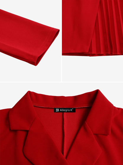 Elegant Wrap Mini Dress for Women with Collar Elbow Sleeve Pleated Tie Waist
