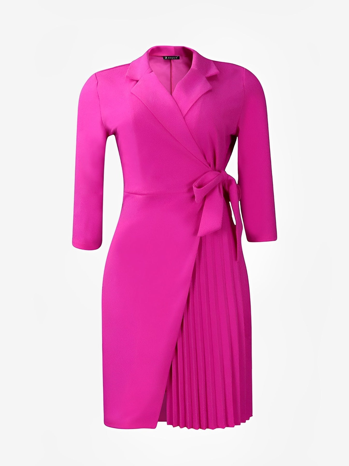 Elegant Wrap Mini Dress for Women with Collar Elbow Sleeve Pleated Tie Waist