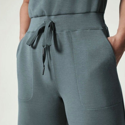 Effortless Ribbed Knit Wide Leg Set for Women with Round Neck Sleeveless Drawstring Relaxed Two Piece Style