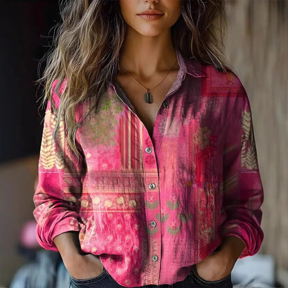 Effortless Floral Print Blouse for Women with Collar Long Sleeve Button Front Relaxed Bohemian Style