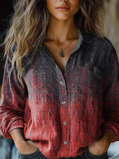 Effortless Floral Print Blouse for Women with Collar Long Sleeve Button Front Relaxed Bohemian Style