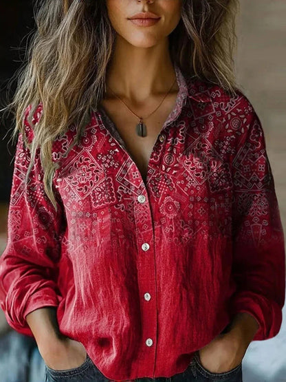 Effortless Floral Print Blouse for Women with Collar Long Sleeve Button Front Relaxed Bohemian Style