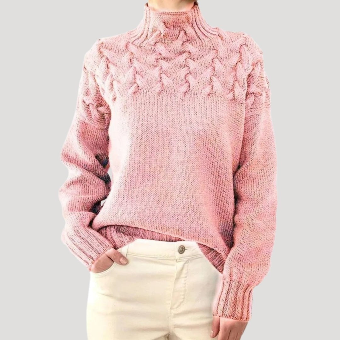 Comfortable Cable Knit Sweater for Women with Mock Neck Long Sleeve Oversized Relaxed Style