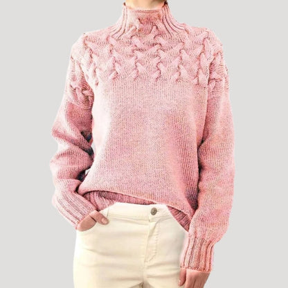 Comfortable Cable Knit Sweater for Women with Mock Neck Long Sleeve Oversized Relaxed Style
