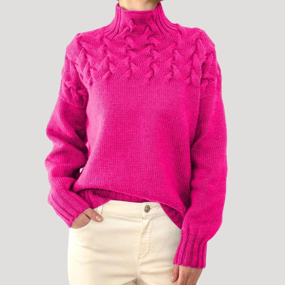 Comfortable Cable Knit Sweater for Women with Mock Neck Long Sleeve Oversized Relaxed Style