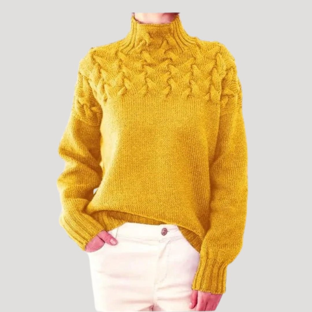 Comfortable Cable Knit Sweater for Women with Mock Neck Long Sleeve Oversized Relaxed Style