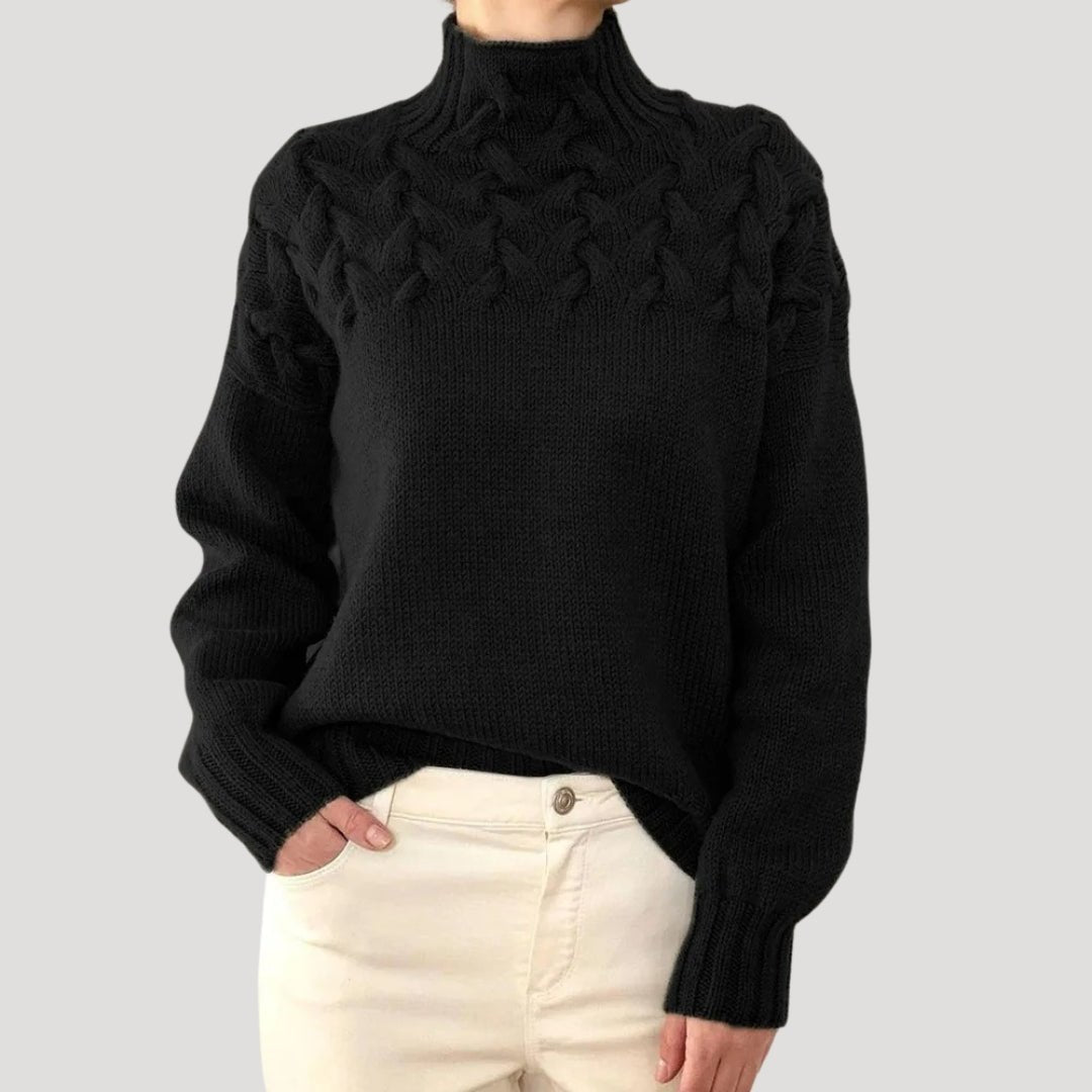 Comfortable Cable Knit Sweater for Women with Mock Neck Long Sleeve Oversized Relaxed Style