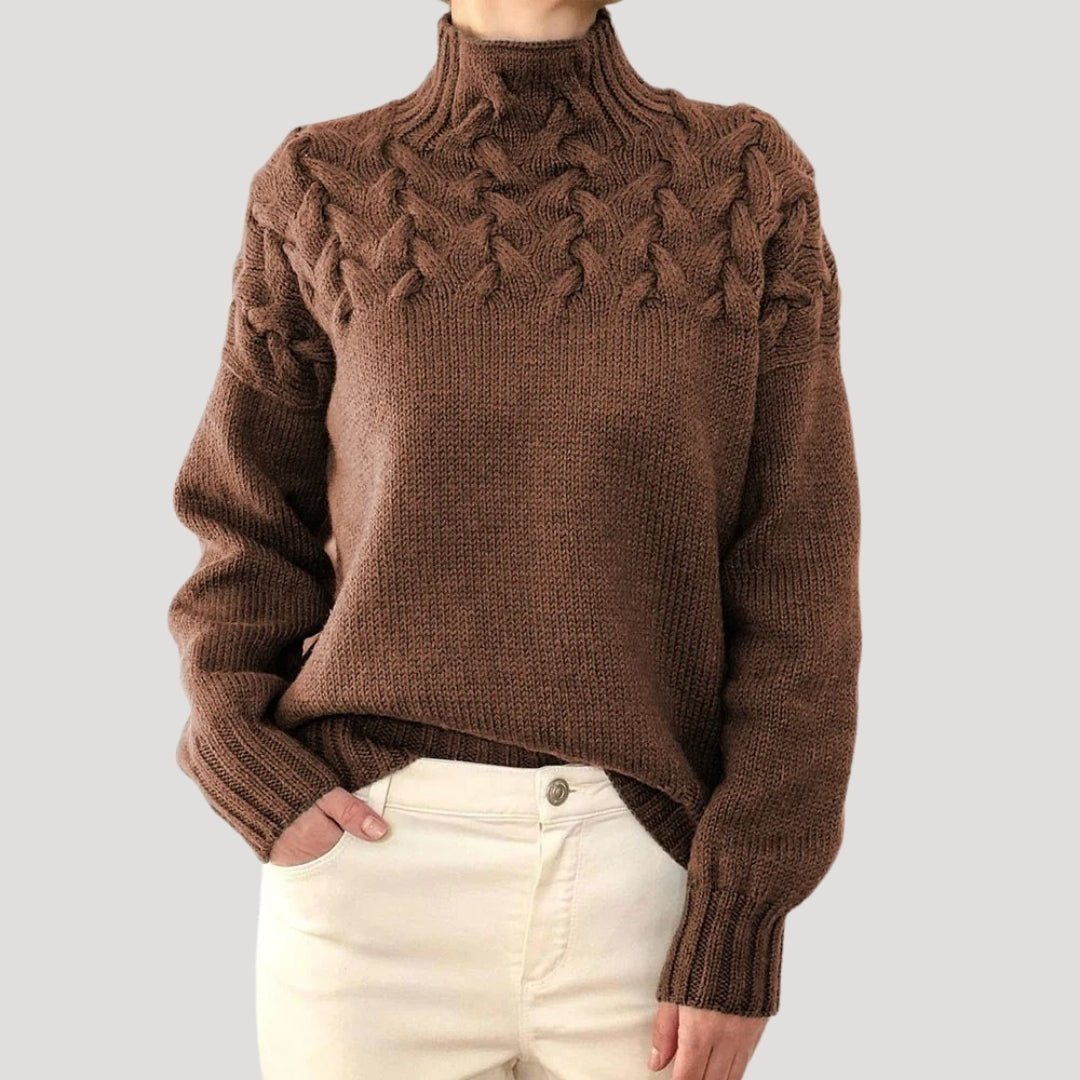 Comfortable Cable Knit Sweater for Women with Mock Neck Long Sleeve Oversized Relaxed Style