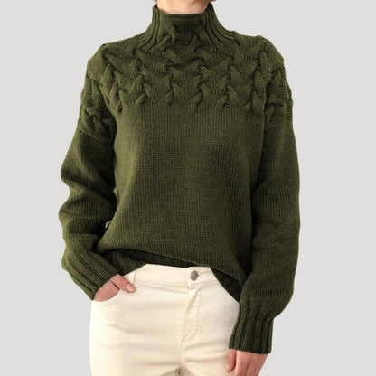 Comfortable Cable Knit Sweater for Women with Mock Neck Long Sleeve Oversized Relaxed Style