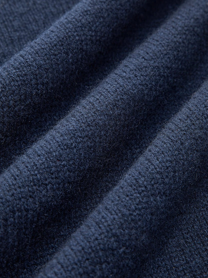 Effortless Denim Trim Polo Sweater for Women with Collar Long Sleeve Contrast Cuff Relaxed Knit Style