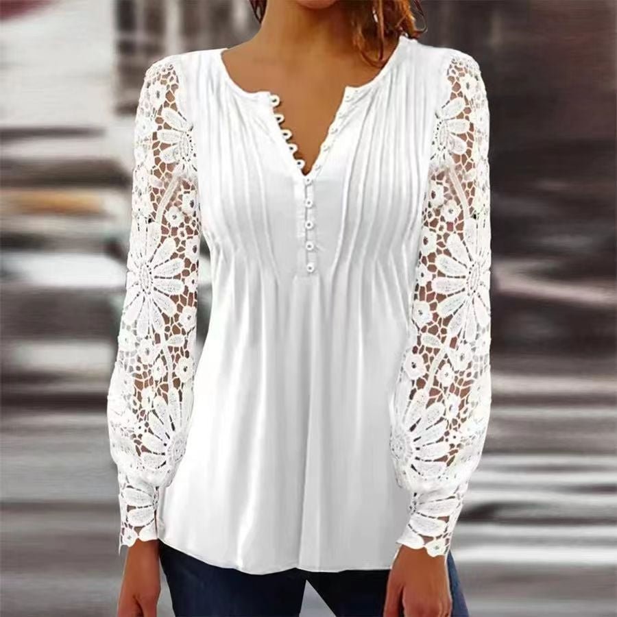 Effortless Floral Blouse for Women with Split Neck Bell Sleeve Pintuck Button Front Boho Style