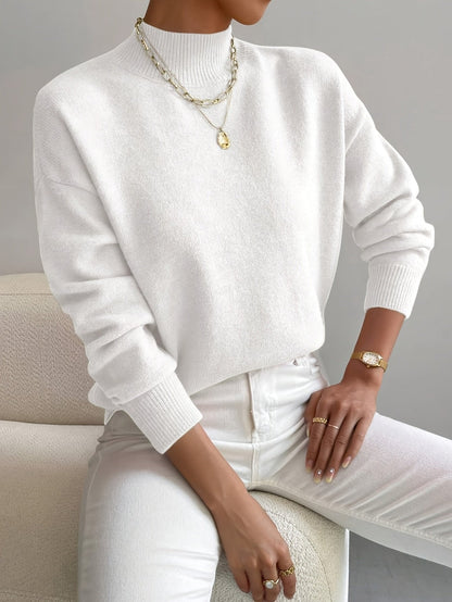 Comfortable Knit Sweater for Women with Mock Neck Long Sleeve Oversized Relaxed Style